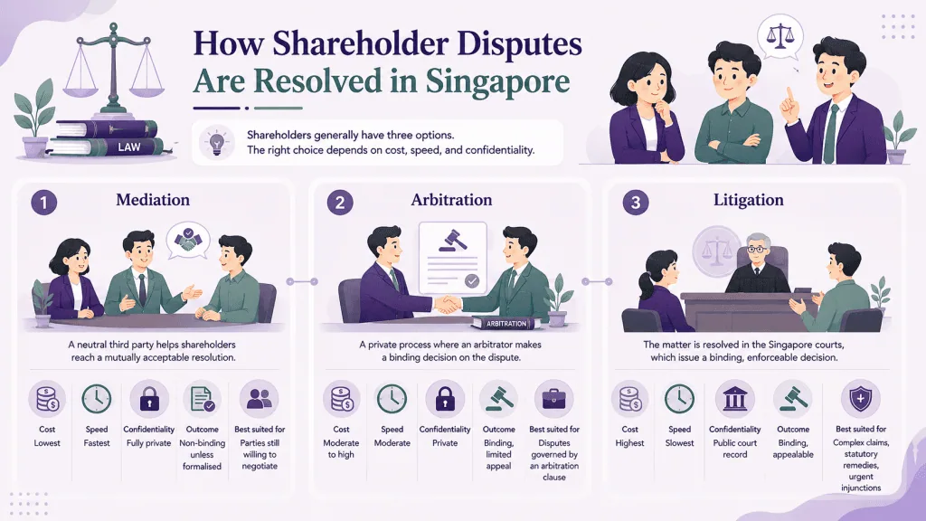 infographic article about how to resolve shareholder disputes in singapore