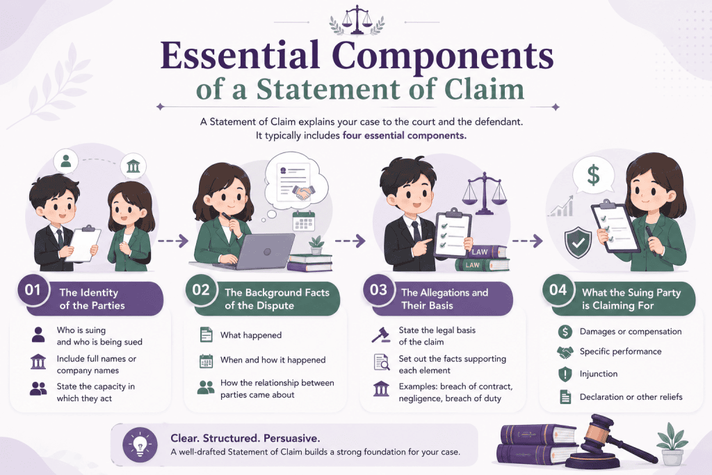 infographic about component of a statement of claim in singapore