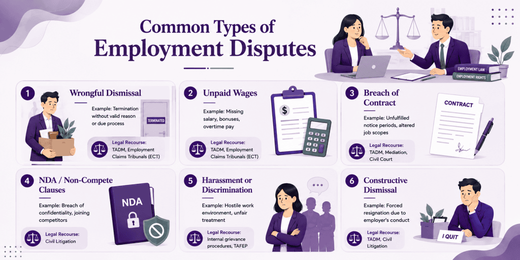 infographic article about type of employment disputes in singapore