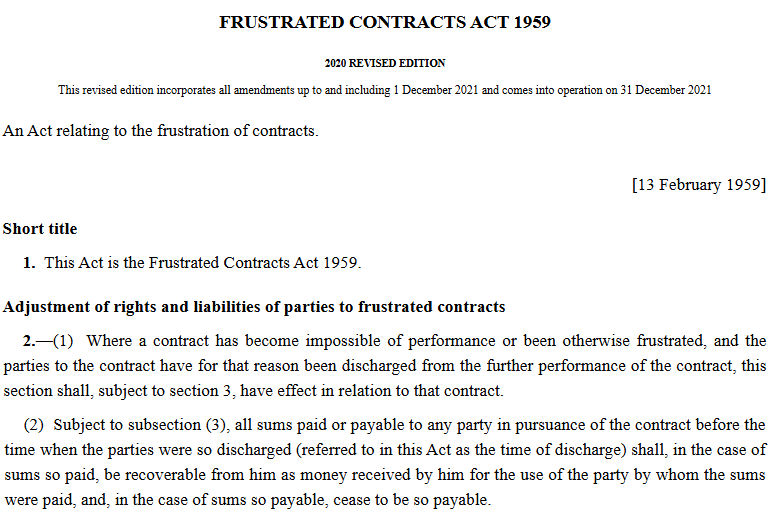  Frustrated Contracts Act