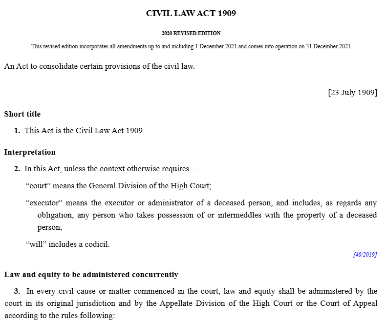 Civil Law Act 1909