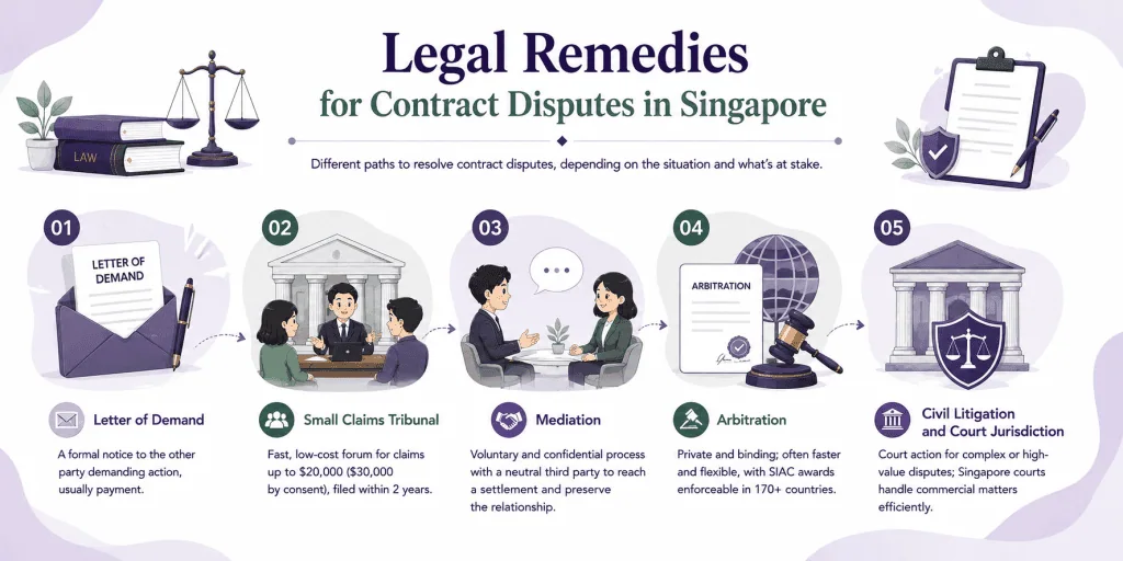 infographic about legal options for contract disputes in singapore