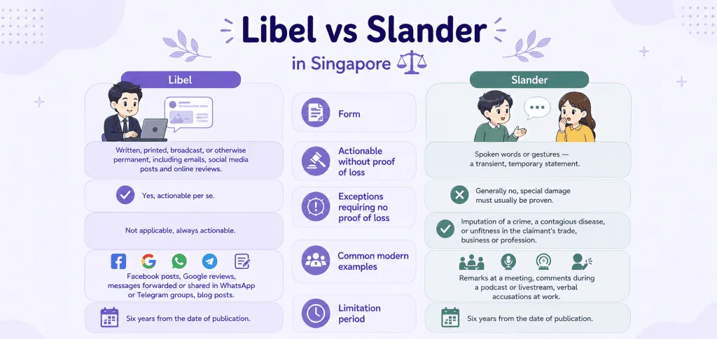 infographic article about difference of libel vs slander in singapore