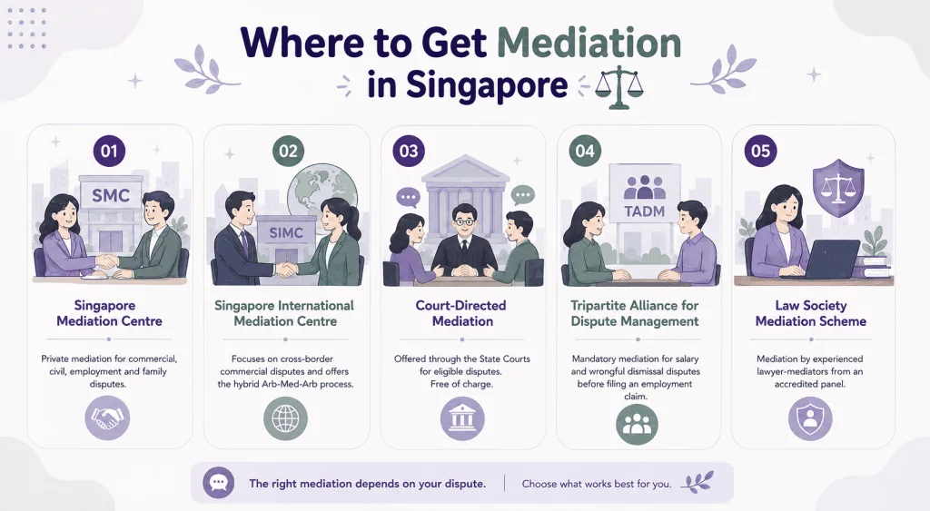 infographic article about where to get mediation in Singapore