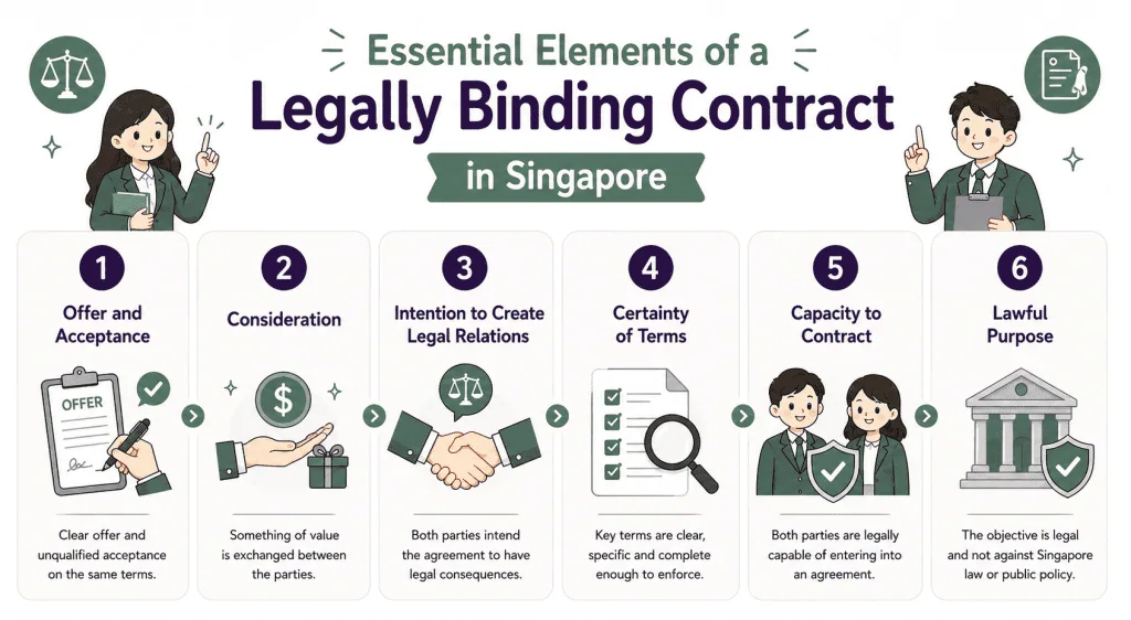 infographic about essential element of a contract legally binding in singapore