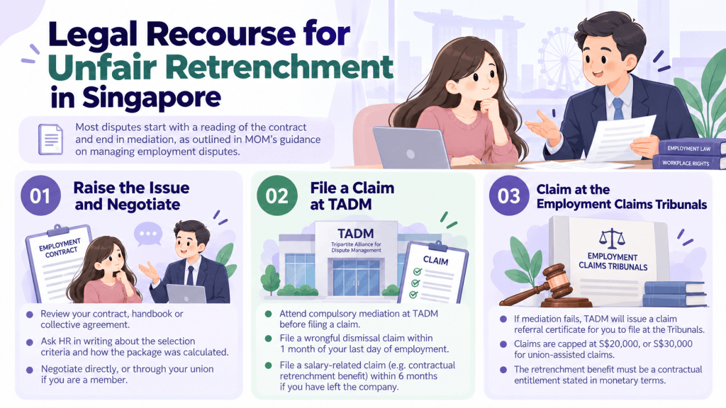 infographic article about Legal Recourse for Unfair Retrenchment in Singapore